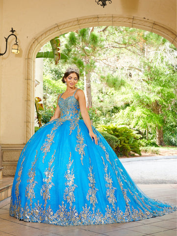 Quinceanera-Kleid mit Cape-Applikation von House of Wu 26083