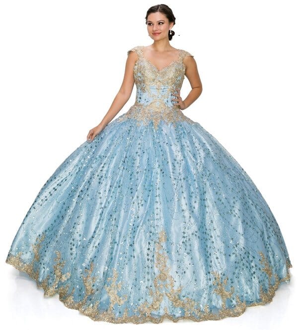 Applique Glitter Ball Gown by Cinderella Couture 8024J