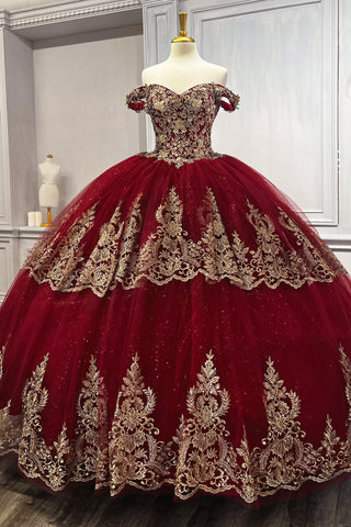 Schulterfreies Ballkleid mit Glitzerapplikation von Ladivine 15705