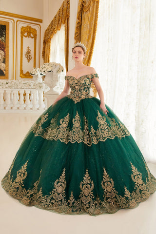 Schulterfreies Ballkleid mit Glitzerapplikation von Ladivine 15705