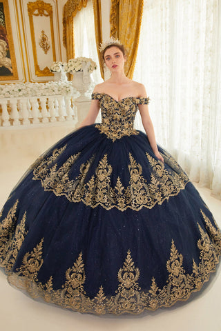 Schulterfreies Ballkleid mit Glitzerapplikation von Ladivine 15705