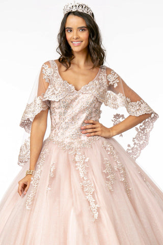 Ballkleid mit V-Ausschnitt, Applikation und Cape von Elizabeth K GL2800
