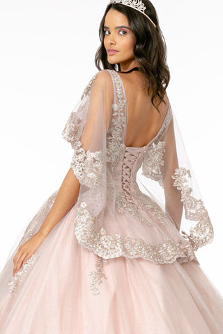Ballkleid mit V-Ausschnitt, Applikation und Cape von Elizabeth K GL2800