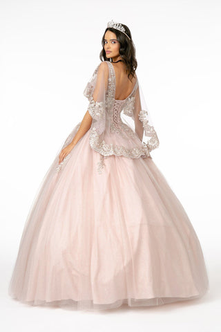 Ballkleid mit V-Ausschnitt, Applikation und Cape von Elizabeth K GL2800
