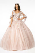 Ballkleid mit V-Ausschnitt, Applikation und Cape von Elizabeth K GL2800