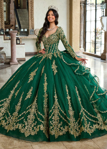 Quinceanera-Kleid mit Applikation und langen Ärmeln von Rachel Allan RQ1137