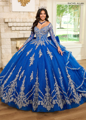 Quinceanera-Kleid mit Applikation und langen Ärmeln von Rachel Allan RQ1137