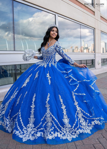Quinceanera-Kleid mit Applikation und langen Ärmeln von Rachel Allan RQ1137