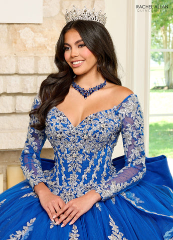 Quinceanera-Kleid mit Applikation und langen Ärmeln von Rachel Allan RQ1137