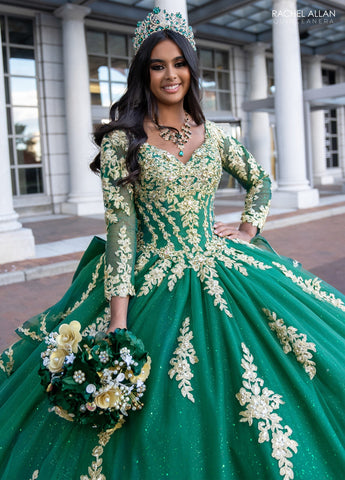 Quinceanera-Kleid mit Applikation und langen Ärmeln von Rachel Allan RQ1137