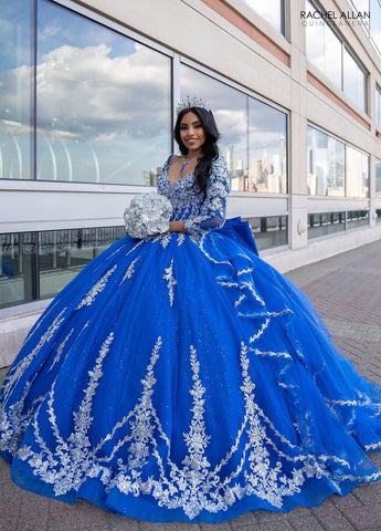 Quinceanera-Kleid mit Applikation und langen Ärmeln von Rachel Allan RQ1137