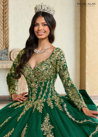 Quinceanera-Kleid mit Applikation und langen Ärmeln von Rachel Allan RQ1137