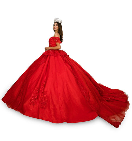 Schulterfreies Ballkleid mit Applikation von Cinderella Couture 8055J