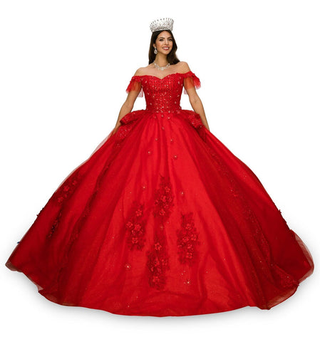 Schulterfreies Ballkleid mit Applikation von Cinderella Couture 8055J
