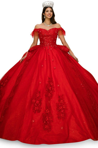 Schulterfreies Ballkleid mit Applikation von Cinderella Couture 8055J