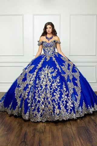 Ballkleid mit schulterfreiem Korsett und Applikation von Petite Adele PQ1055
