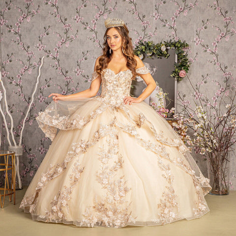 Schulterfreies Ballkleid mit Applikationen und Lagendesign von GLS Gloria GL3240