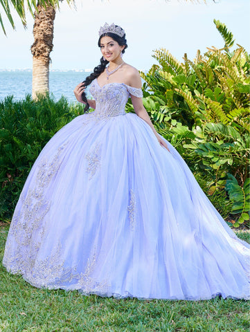 Schulterfreies Quinceanera-Kleid mit Applikation von Fiesta Gowns 56493