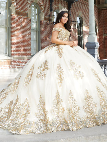 Schulterfreies Quinceanera-Kleid mit Applikation von House of Wu 26042