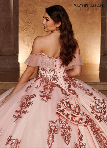 Schulterfreies Quinceanera-Kleid mit Applikation von Rachel Allan RQ2166