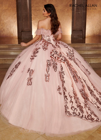 Schulterfreies Quinceanera-Kleid mit Applikation von Rachel Allan RQ2166