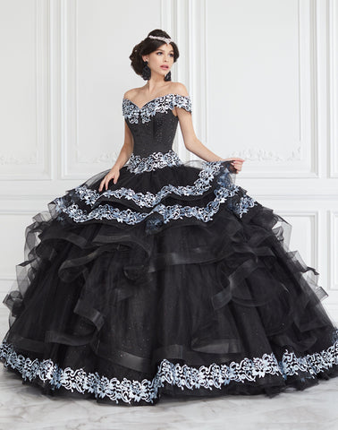 Schulterfreies Quinceanera-Kleid mit Applikationen und Stufen von LA Glitter 24062