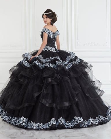 Schulterfreies Quinceanera-Kleid mit Applikationen und Stufen von LA Glitter 24062