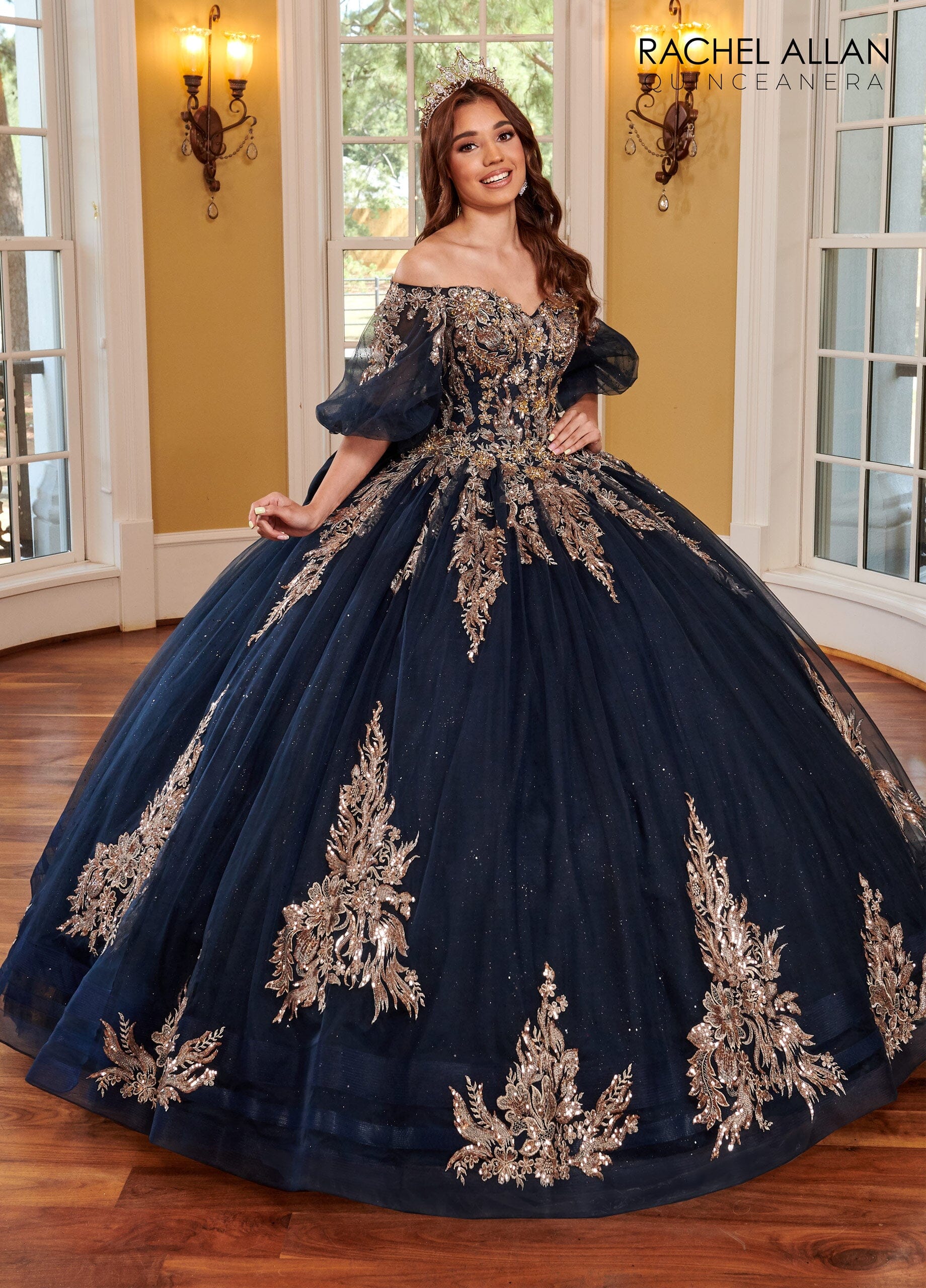 Applique Puff Sleeve Quinceanera Dress by Rachel Allan RQ1110