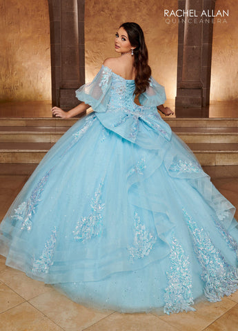 Quinceanera-Kleid mit Puffärmeln und Applikation von Rachel Allan RQ1110