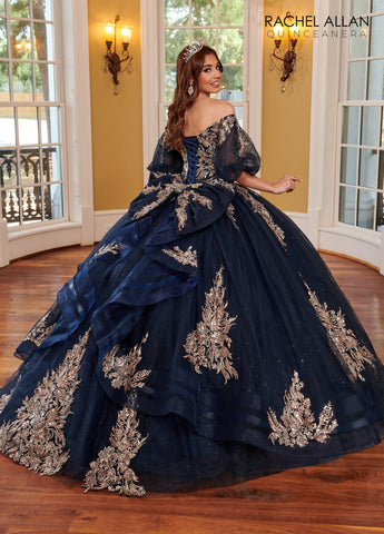 Quinceanera-Kleid mit Puffärmeln und Applikation von Rachel Allan RQ1110