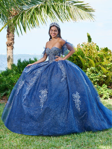 Vestido de quinceanera com espartilho transparente e aplicações da Fiesta Gowns 56495