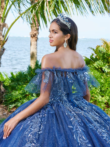 Vestido de quinceanera com espartilho transparente e aplicações da Fiesta Gowns 56495