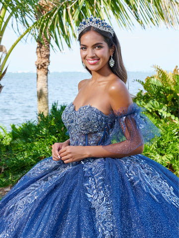 Vestido de quinceanera com espartilho transparente e aplicações da Fiesta Gowns 56495