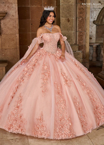 Quinceanera-Kleid mit transparentem Korsett und Applikation von Rachel Allan RQ1132
