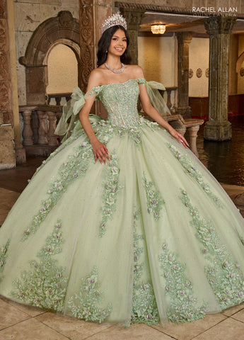 Quinceanera-Kleid mit transparentem Korsett und Applikation von Rachel Allan RQ1132