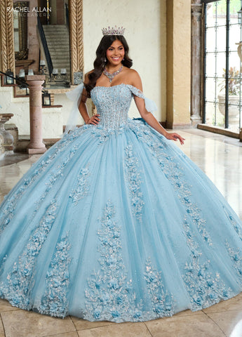 Quinceanera-Kleid mit transparentem Korsett und Applikation von Rachel Allan RQ1132