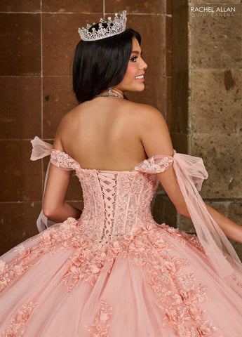 Quinceanera-Kleid mit transparentem Korsett und Applikation von Rachel Allan RQ1132