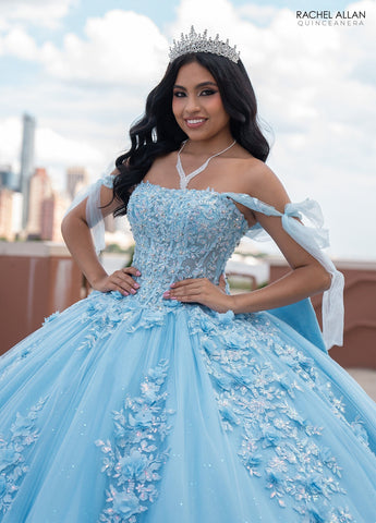 Quinceanera-Kleid mit transparentem Korsett und Applikation von Rachel Allan RQ1132