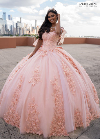Quinceanera-Kleid mit transparentem Korsett und Applikation von Rachel Allan RQ1132