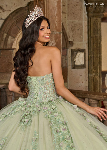 Quinceanera-Kleid mit transparentem Korsett und Applikation von Rachel Allan RQ1132