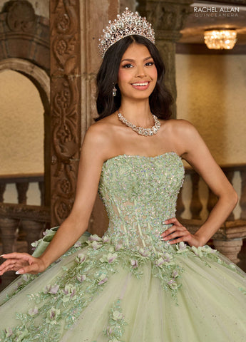 Quinceanera-Kleid mit transparentem Korsett und Applikation von Rachel Allan RQ1132