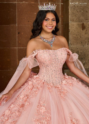 Quinceanera-Kleid mit transparentem Korsett und Applikation von Rachel Allan RQ1132