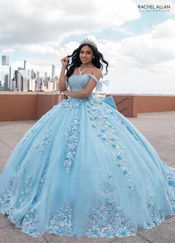 Quinceanera-Kleid mit transparentem Korsett und Applikation von Rachel Allan RQ1132