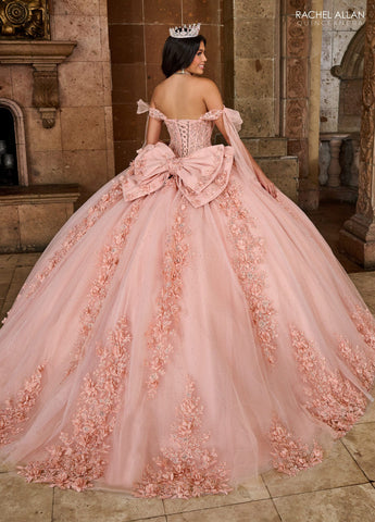 Quinceanera-Kleid mit transparentem Korsett und Applikation von Rachel Allan RQ1132