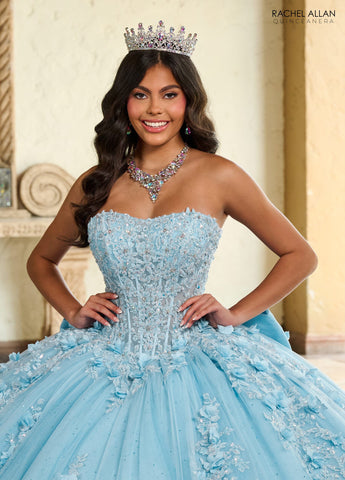 Quinceanera-Kleid mit transparentem Korsett und Applikation von Rachel Allan RQ1132