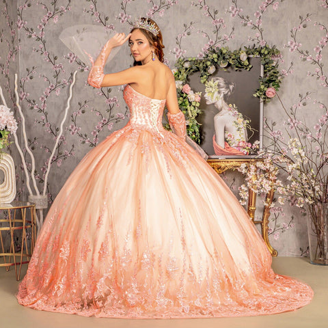 Ballkleid mit trägerlosen Glockenärmeln und Applikationen von GLS Gloria GL3235