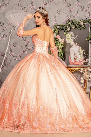 Ballkleid mit trägerlosen Glockenärmeln und Applikationen von GLS Gloria GL3235