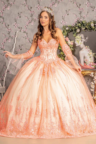 Ballkleid mit trägerlosen Glockenärmeln und Applikationen von GLS Gloria GL3235