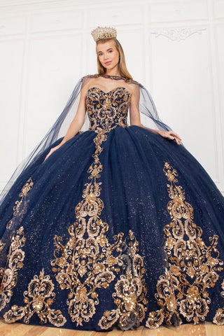 Ballkleid mit trägerlosem Cape und Applikation von Cinderella Couture 8063J