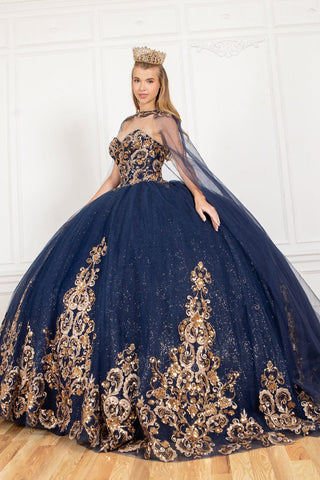 Ballkleid mit trägerlosem Cape und Applikation von Cinderella Couture 8063J